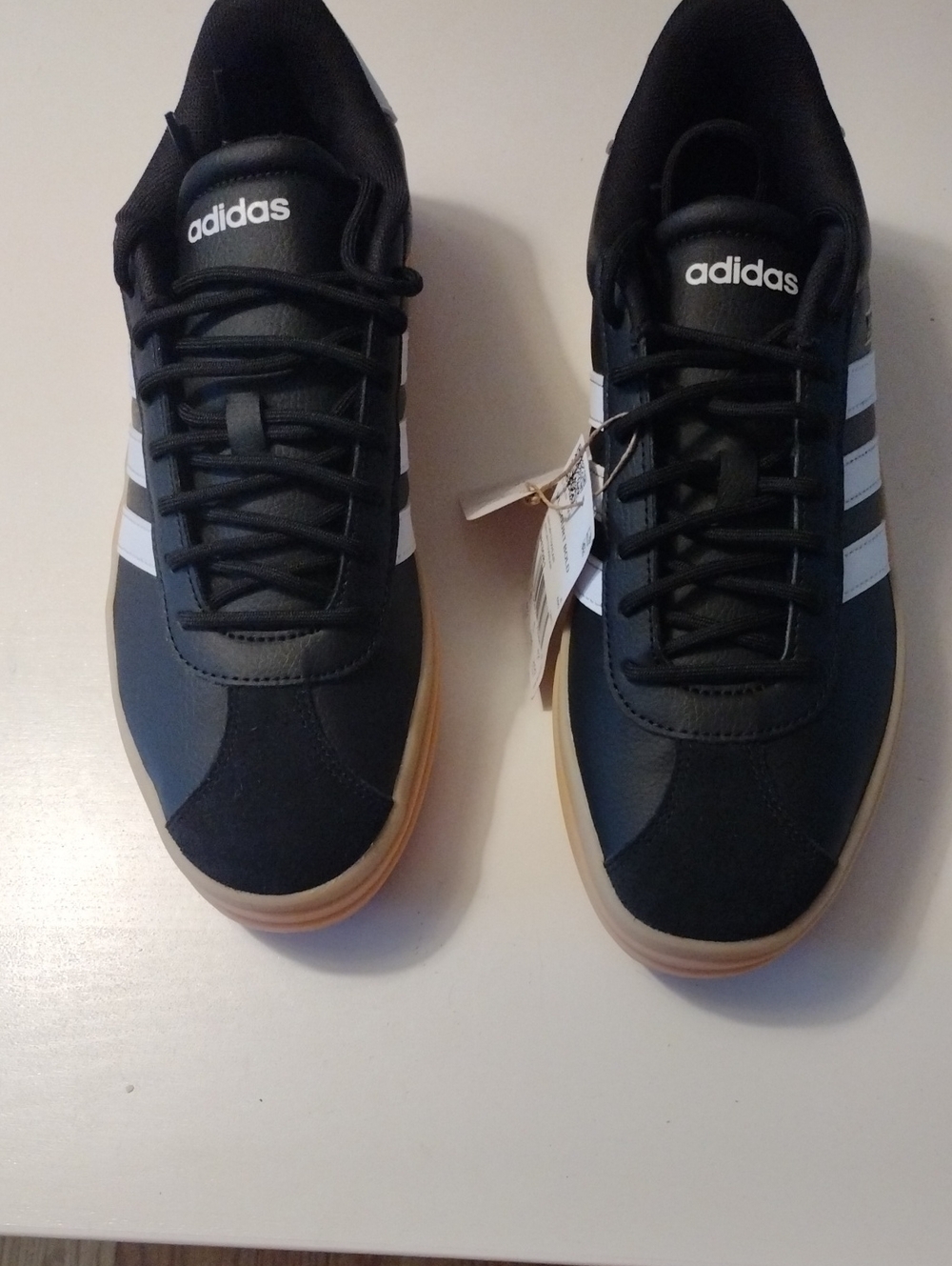 adidasVL Court Bold Black Sneakers with White Stripes and Gum Sole